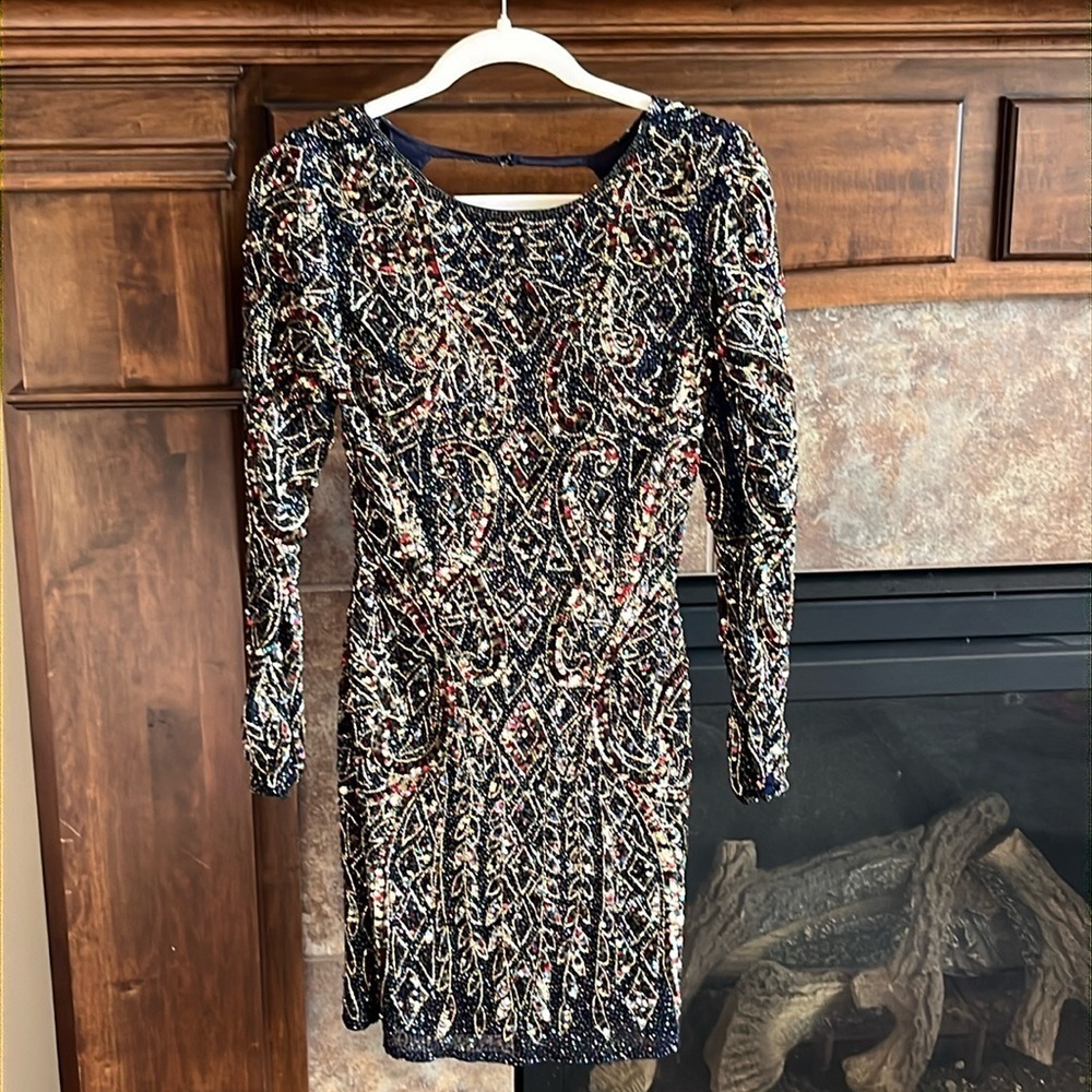 Exquisite fully beaded PRIMAVERA COUTURE long sleeve mini dress formal size 6 - Picture 3 of 16